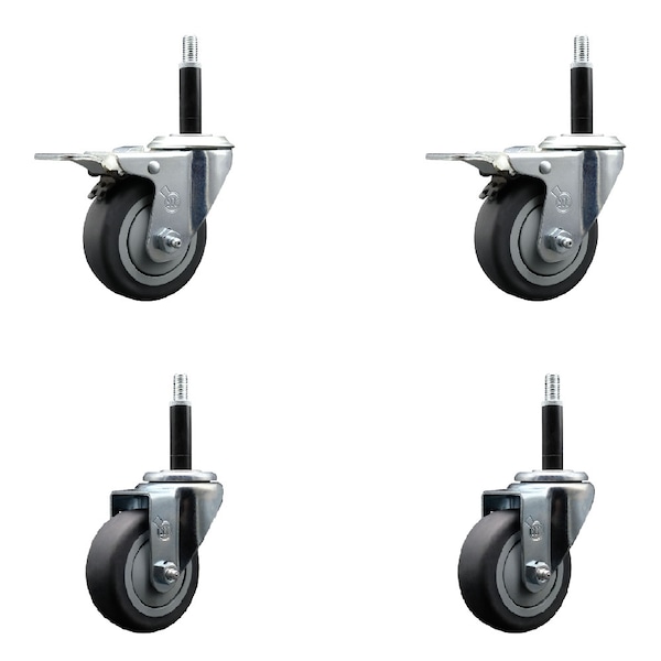 Service Caster 3.5'' SS Thermoplastic Rubber Swivel 3/4'' Expanding Stem Caster Set 2 Total Lock Brakes, 4PK SCC-SSEXTTL20S3514-TPRB-2-S-2-34 - main